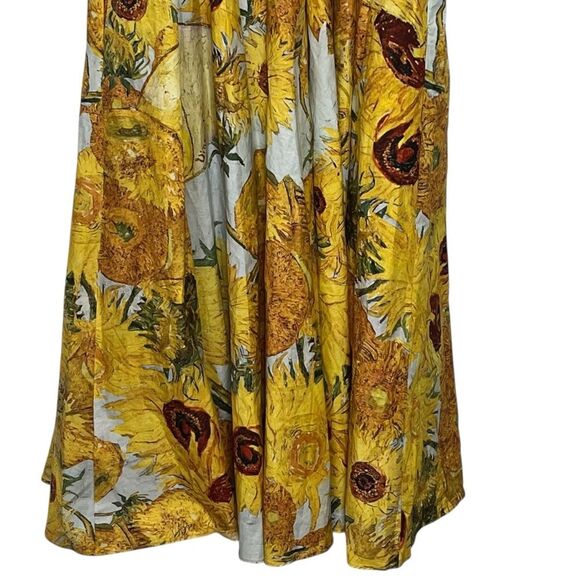 Selkie Tea Rose Dress Women’s Small Yellow Sunflower Cotton Puff Sleeve Midi - Picture 10 of 15